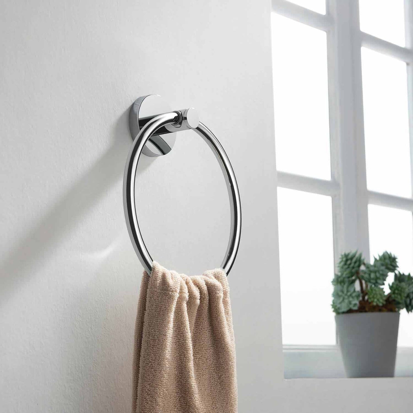 KIBI Circular Brass Bathroom Towel Ring in Chrome Finish