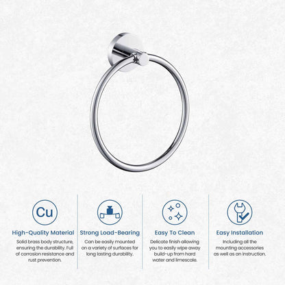 KIBI Circular Brass Bathroom Towel Ring in Chrome Finish