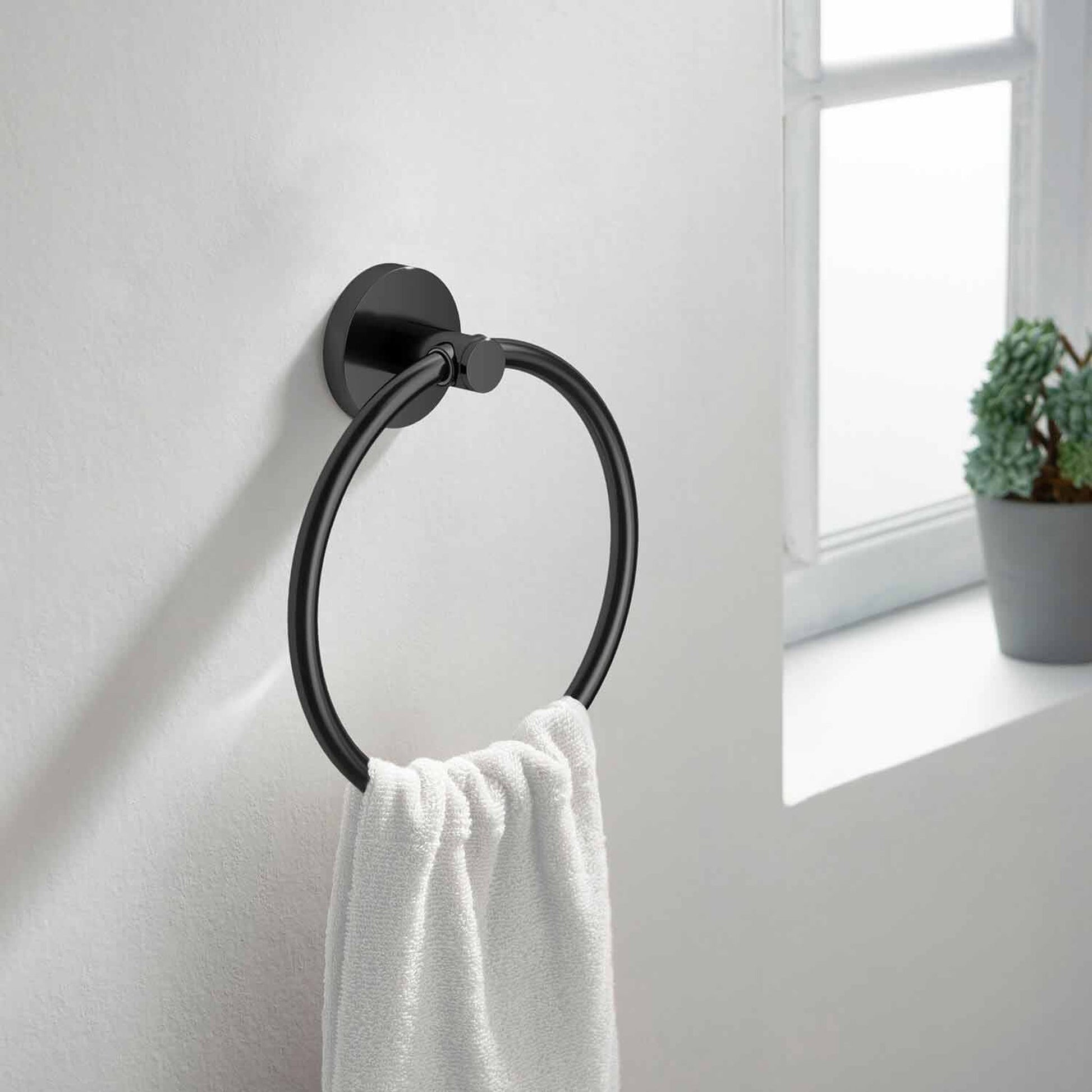 KIBI Circular Brass Bathroom Towel Ring in Matte Black Finish