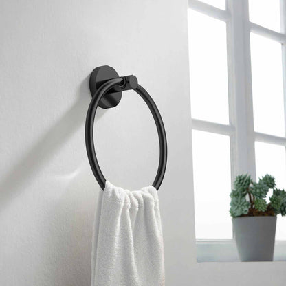 KIBI Circular Brass Bathroom Towel Ring in Matte Black Finish