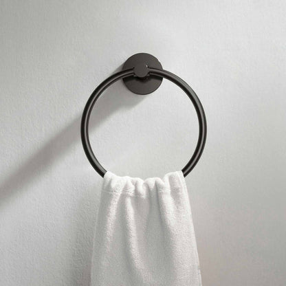 KIBI Circular Brass Bathroom Towel Ring in Matte Black Finish