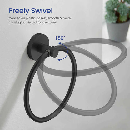 KIBI Circular Brass Bathroom Towel Ring in Matte Black Finish