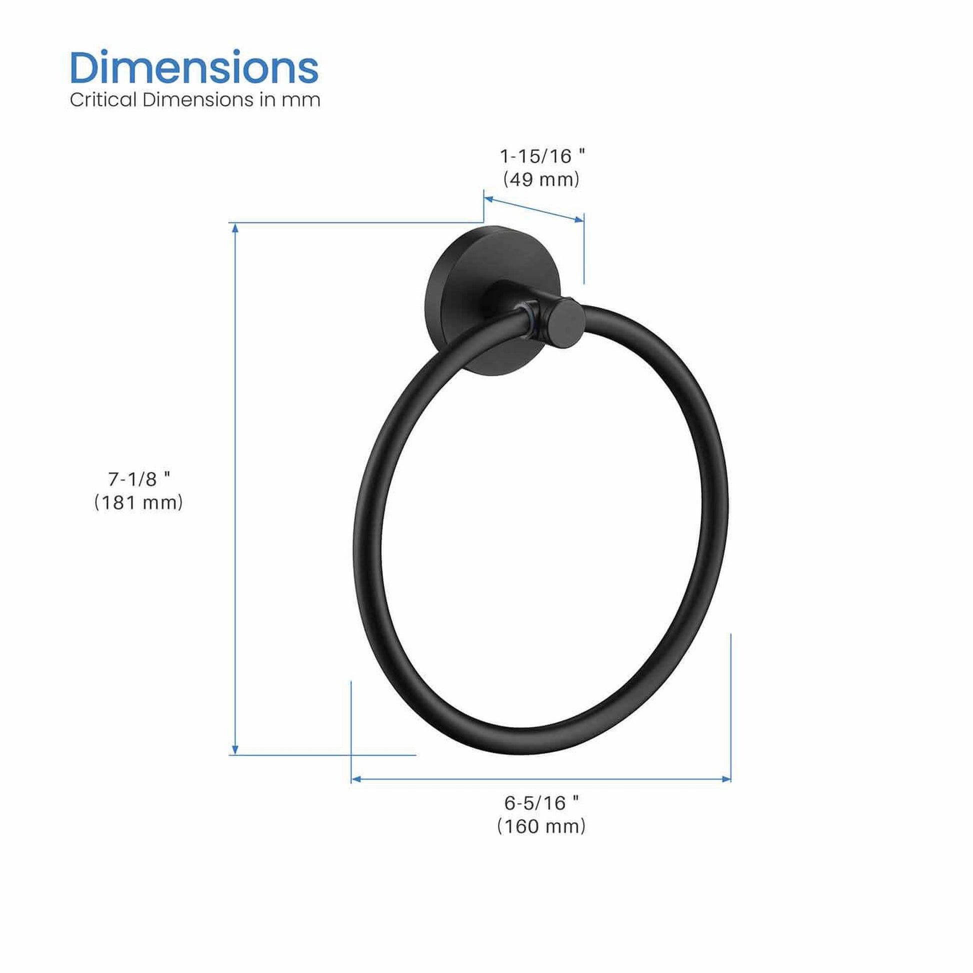 KIBI Circular Brass Bathroom Towel Ring in Matte Black Finish