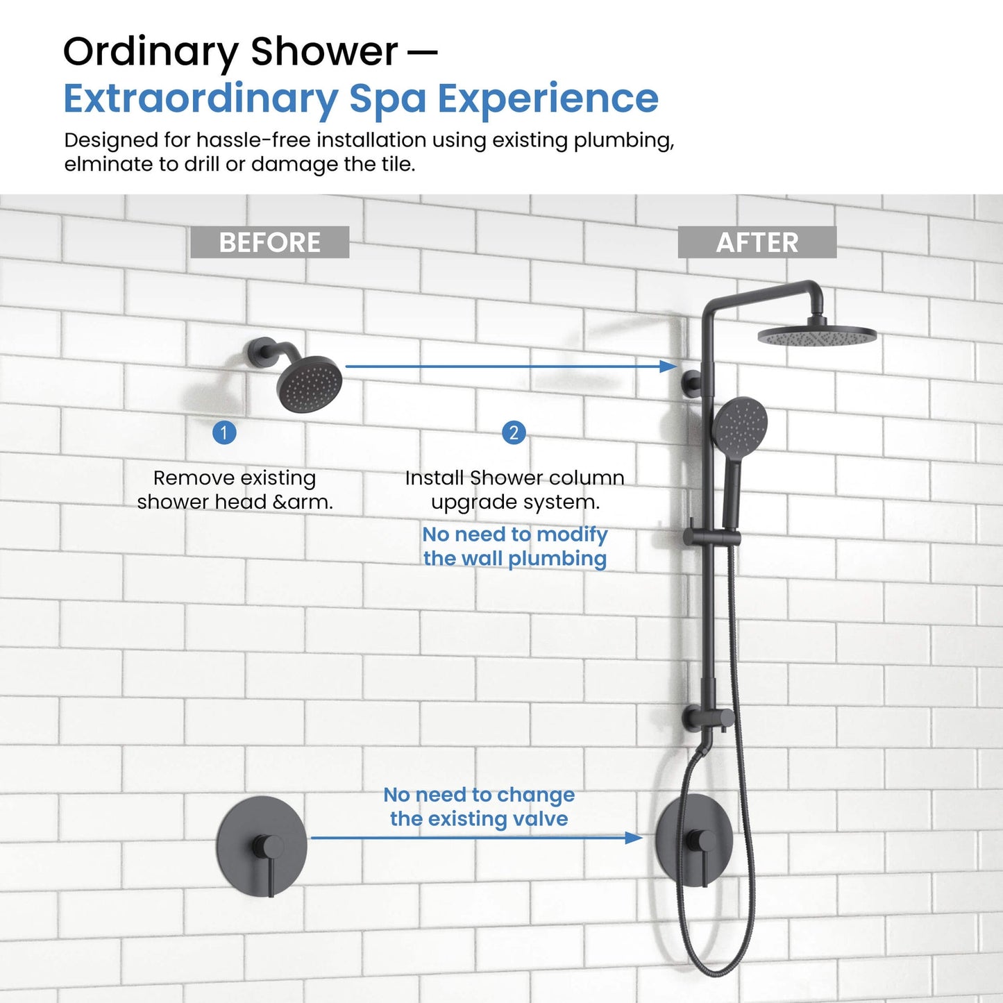 KIBI Circular Shower Column With Dual Function Shower Head in Matte Black Finish