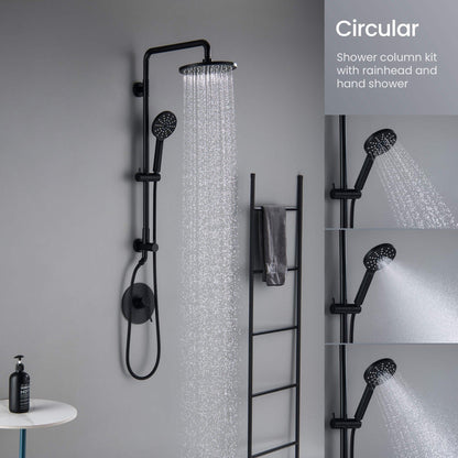 KIBI Circular Shower Column With Dual Function Shower Head in Matte Black Finish