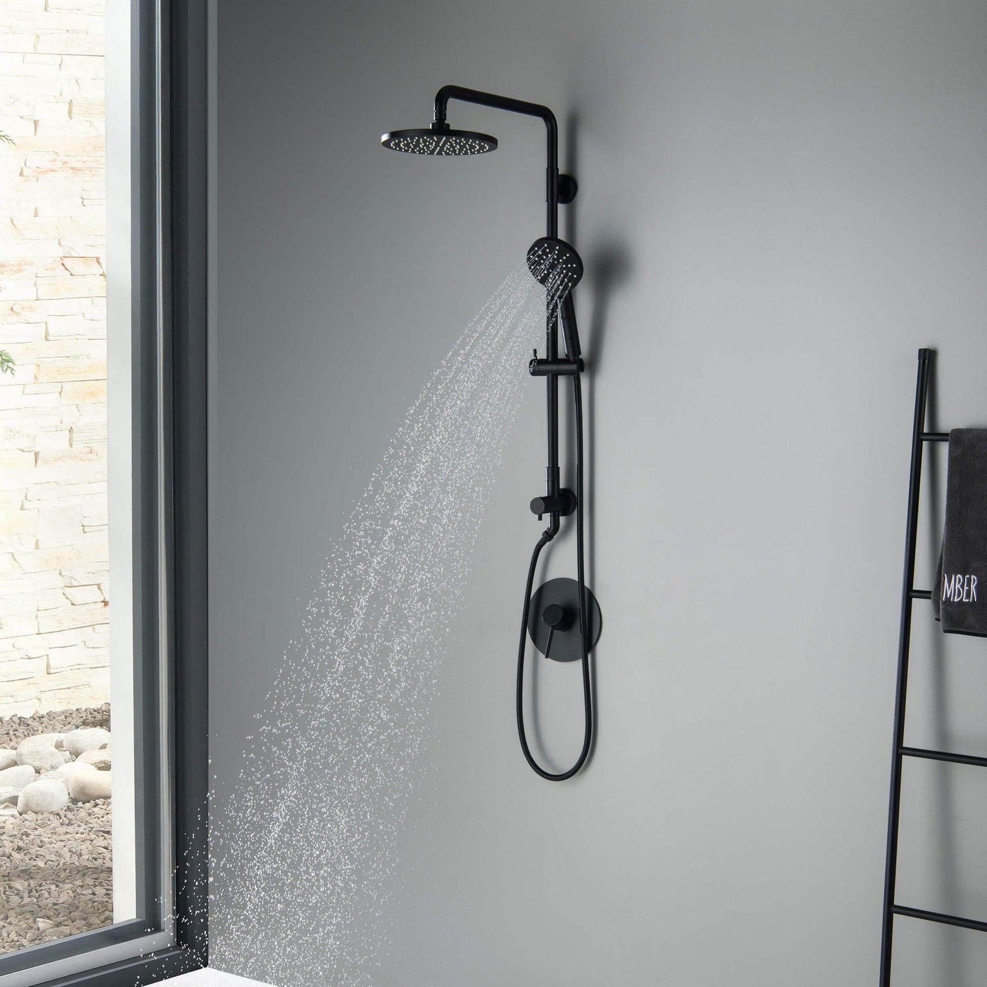 KIBI Circular Shower Column With Dual Function Shower Head in Matte Black Finish