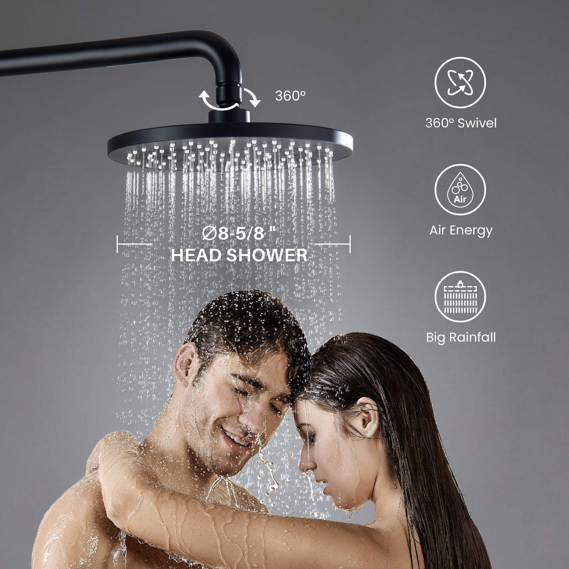 KIBI Circular Shower Column With Dual Function Shower Head in Matte Black Finish