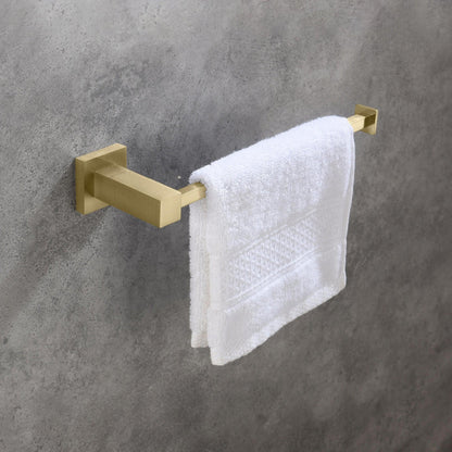 KIBI Cube 10" Brass Bathroom Towel Ring in Brushed Gold Finish