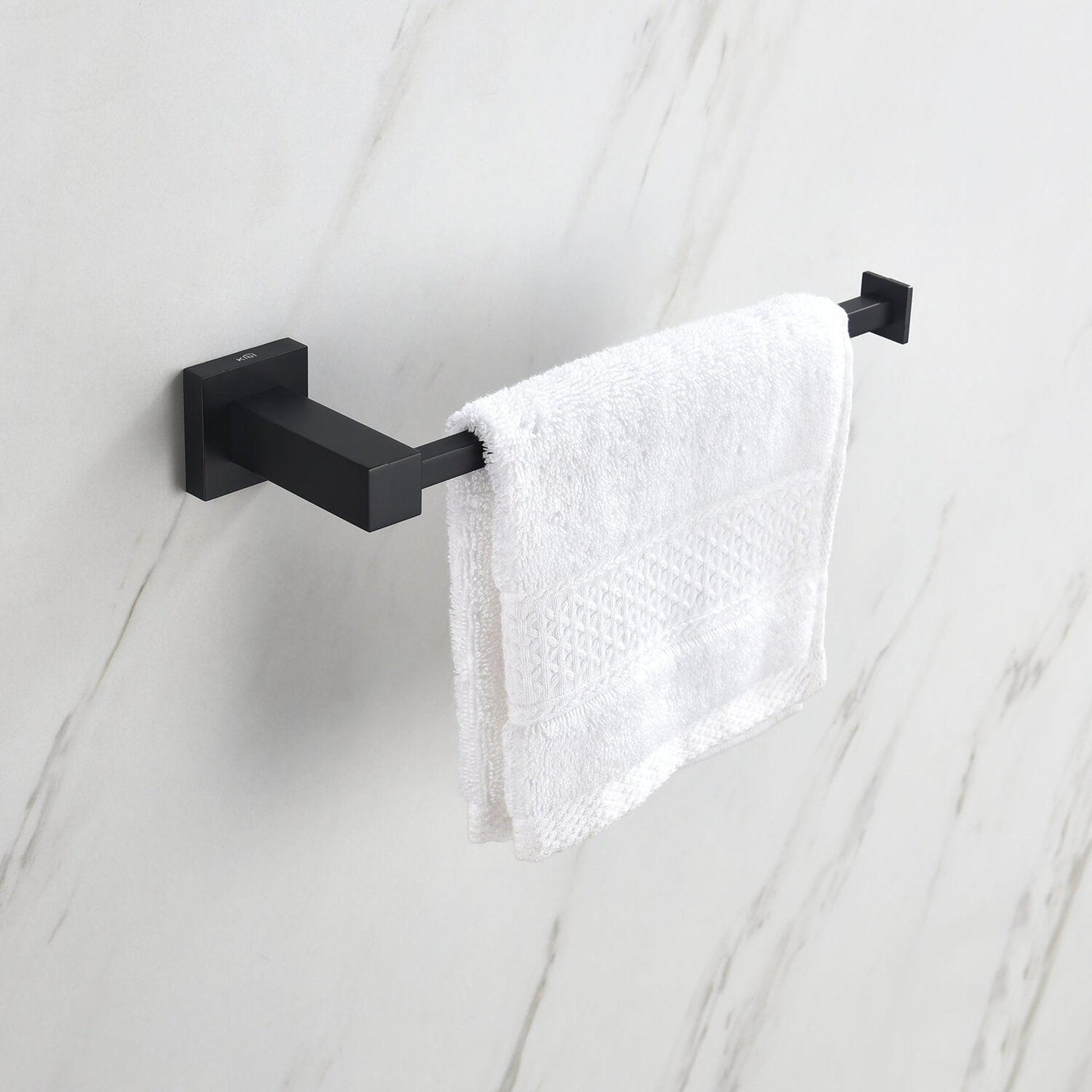 KIBI Cube 10" Brass Bathroom Towel Ring in Matte Black Finish
