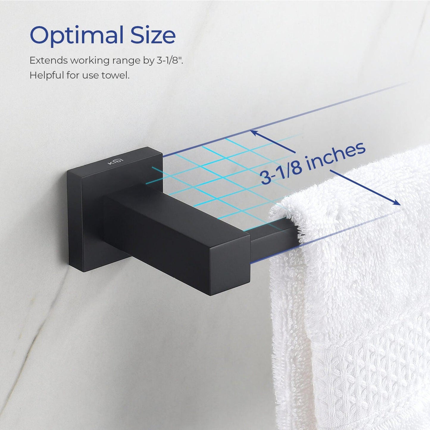 KIBI Cube 10" Brass Bathroom Towel Ring in Matte Black Finish