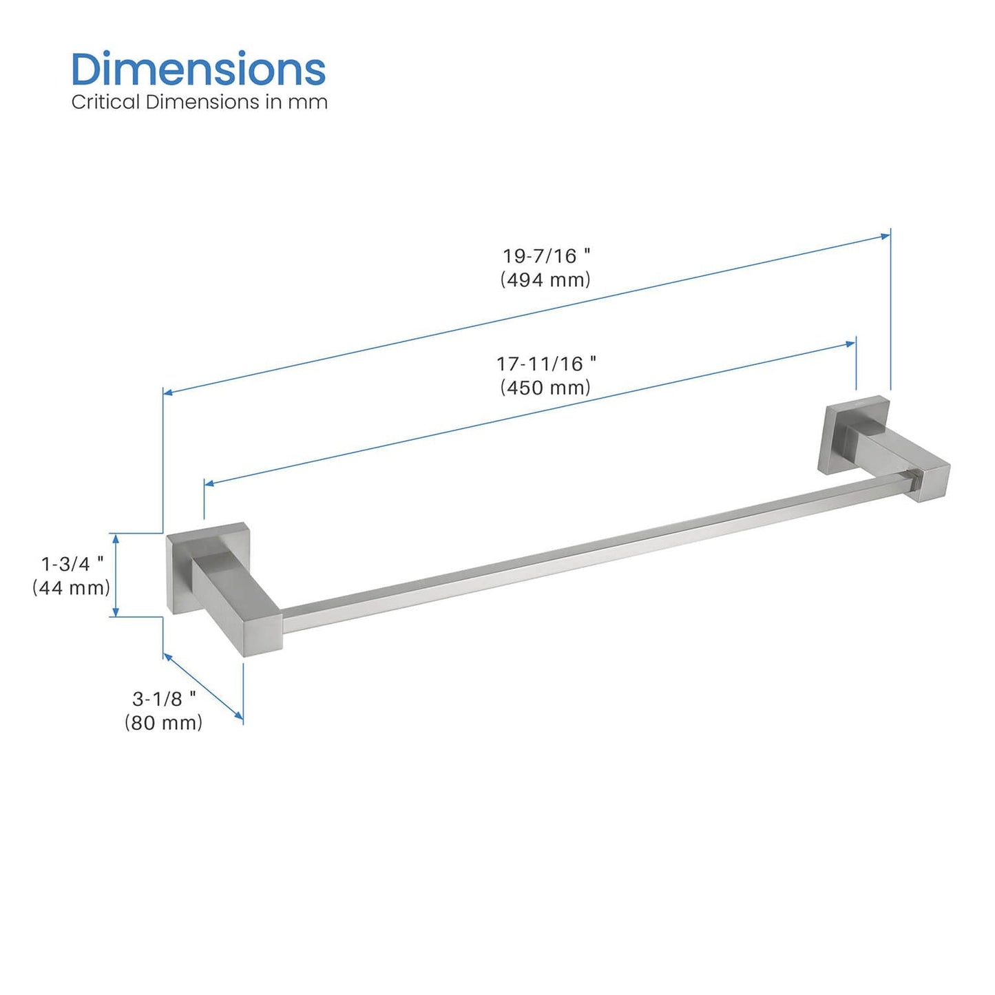 KIBI Cube 18" Brass Bathroom Towel Bar in Brushed Nickel Finish