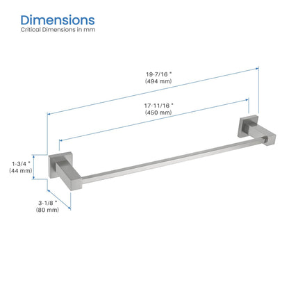 KIBI Cube 18" Brass Bathroom Towel Bar in Brushed Nickel Finish