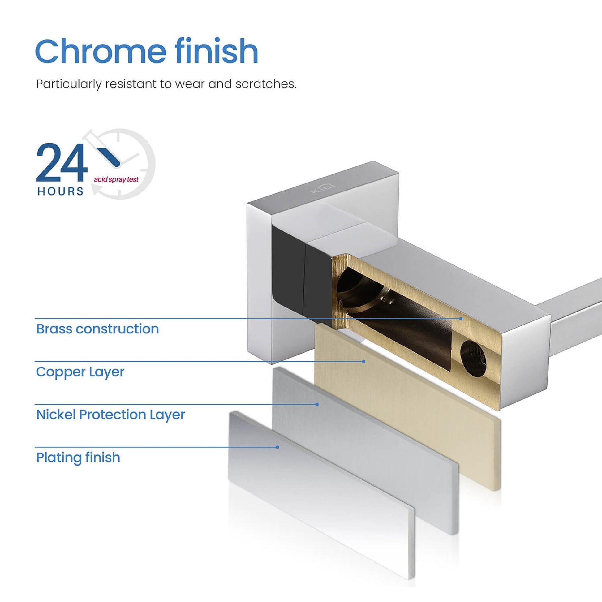 KIBI Cube 18" Brass Bathroom Towel Bar in Chrome Finish