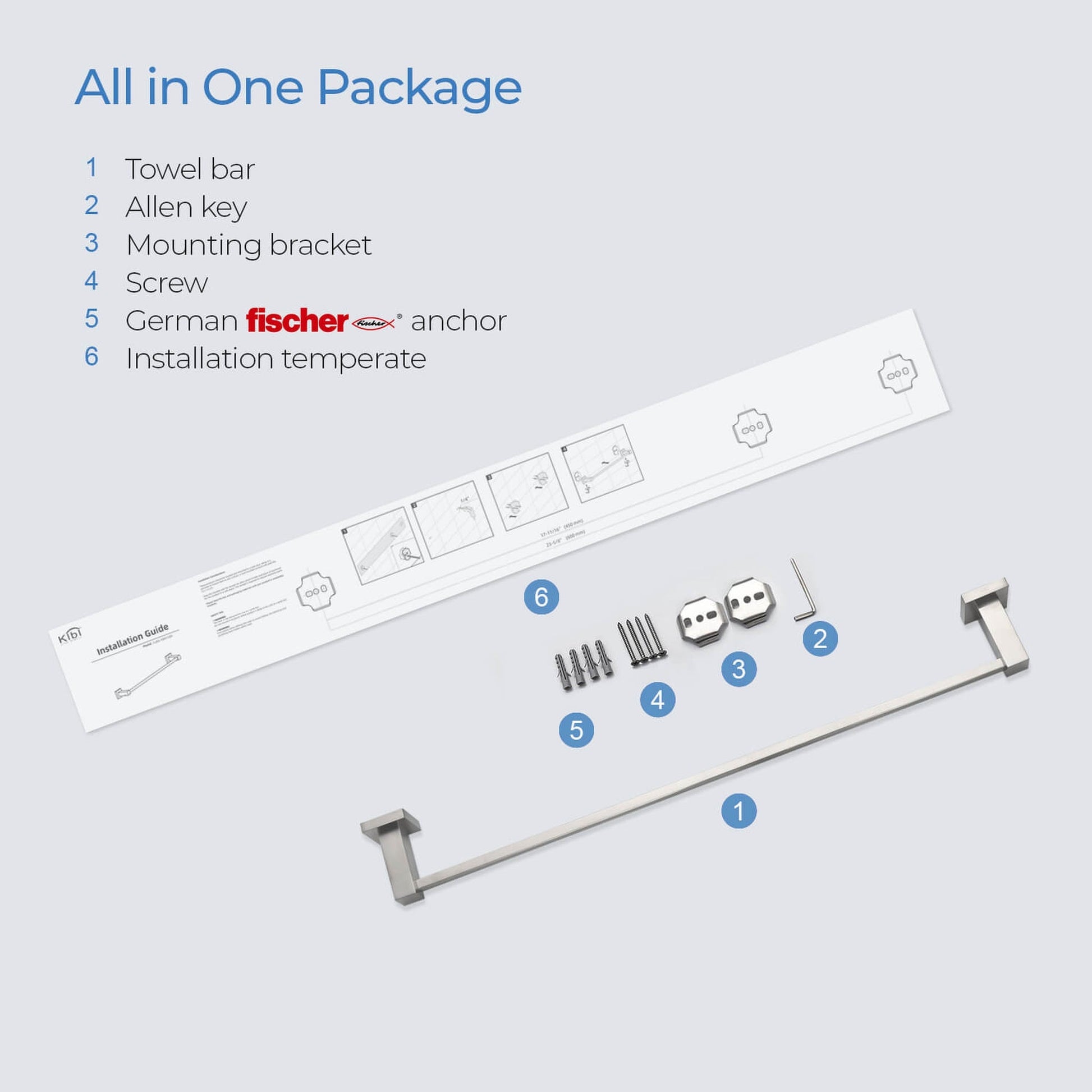 KIBI Cube 24" Brass Bathroom Towel Bar in Brushed Nickel Finish