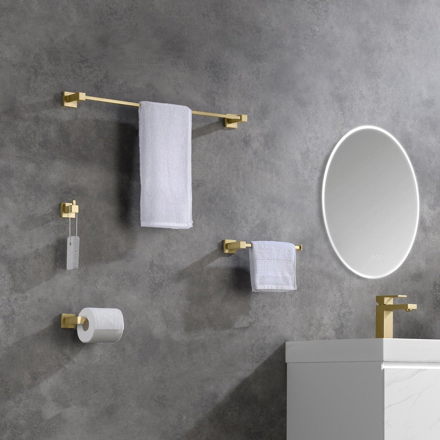 KIBI Cube Brass 4 Piece Bathroom Hardware Set in Brushed Gold Finish