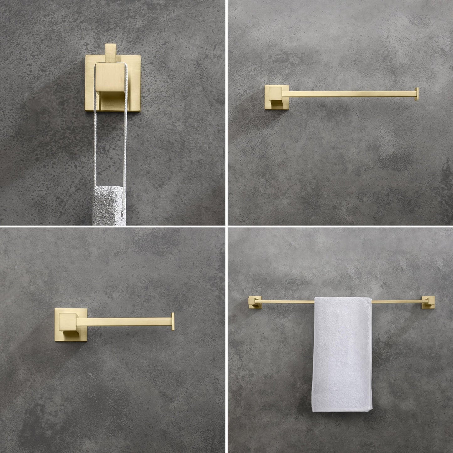 KIBI Cube Brass 4 Piece Bathroom Hardware Set in Brushed Gold Finish