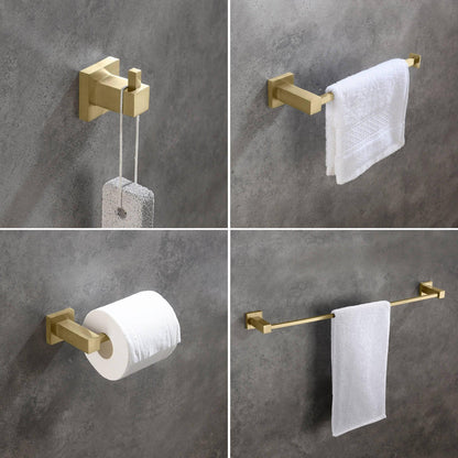 KIBI Cube Brass 4 Piece Bathroom Hardware Set in Brushed Gold Finish