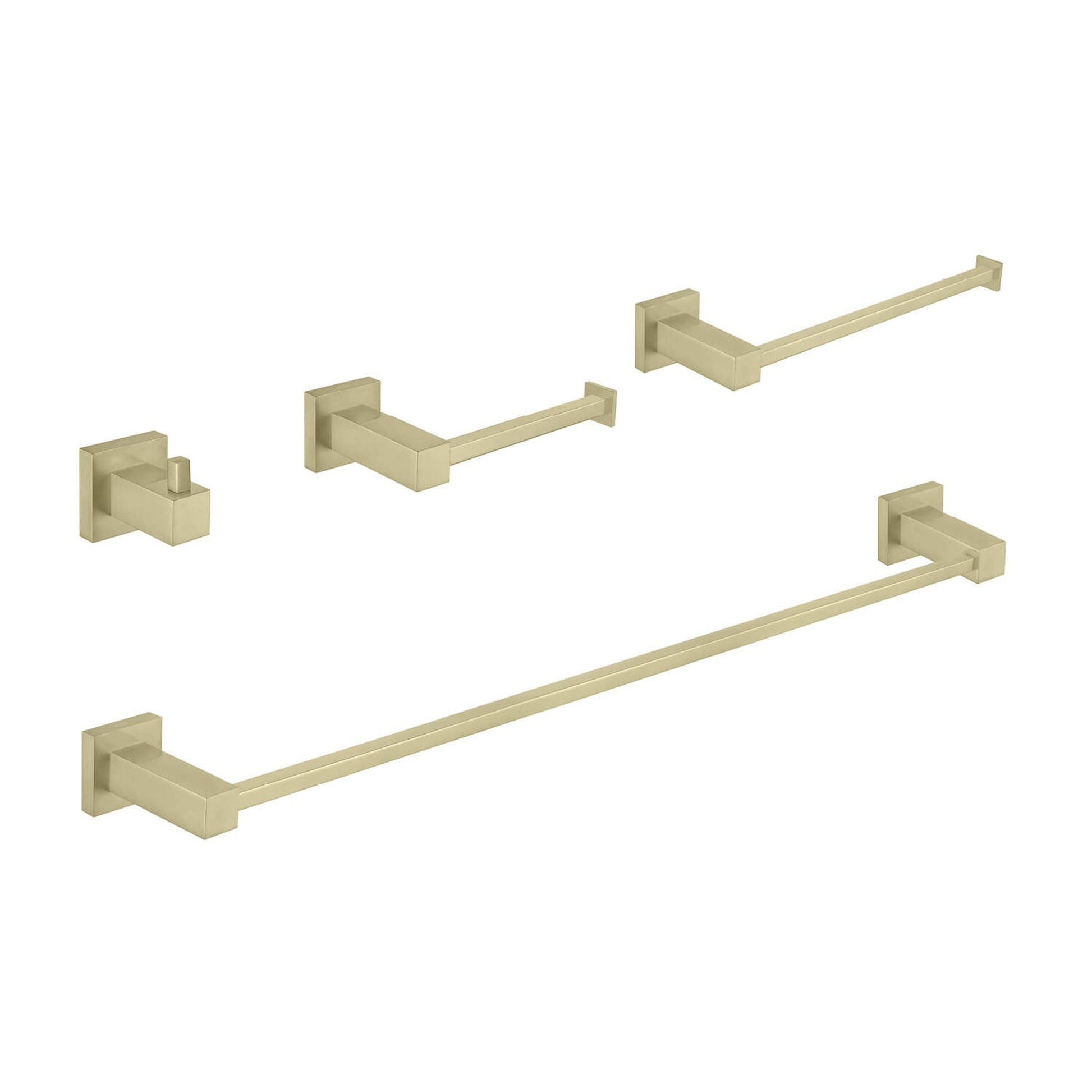 KIBI Cube Brass 4 Piece Bathroom Hardware Set in Brushed Gold Finish