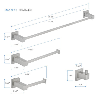 KIBI Cube Brass 4 Piece Bathroom Hardware Set in Brushed Nickel Finish