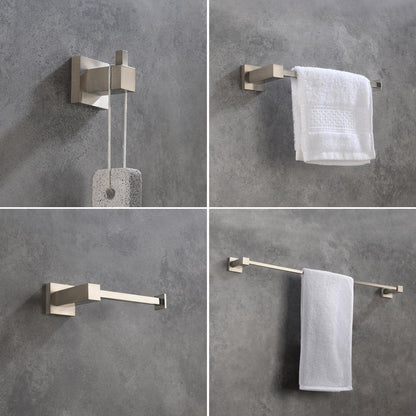 KIBI Cube Brass 4 Piece Bathroom Hardware Set in Brushed Nickel Finish