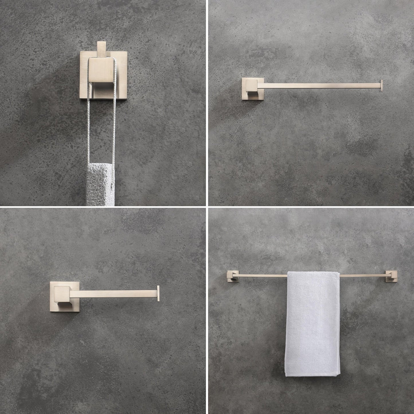 KIBI Cube Brass 4 Piece Bathroom Hardware Set in Brushed Nickel Finish