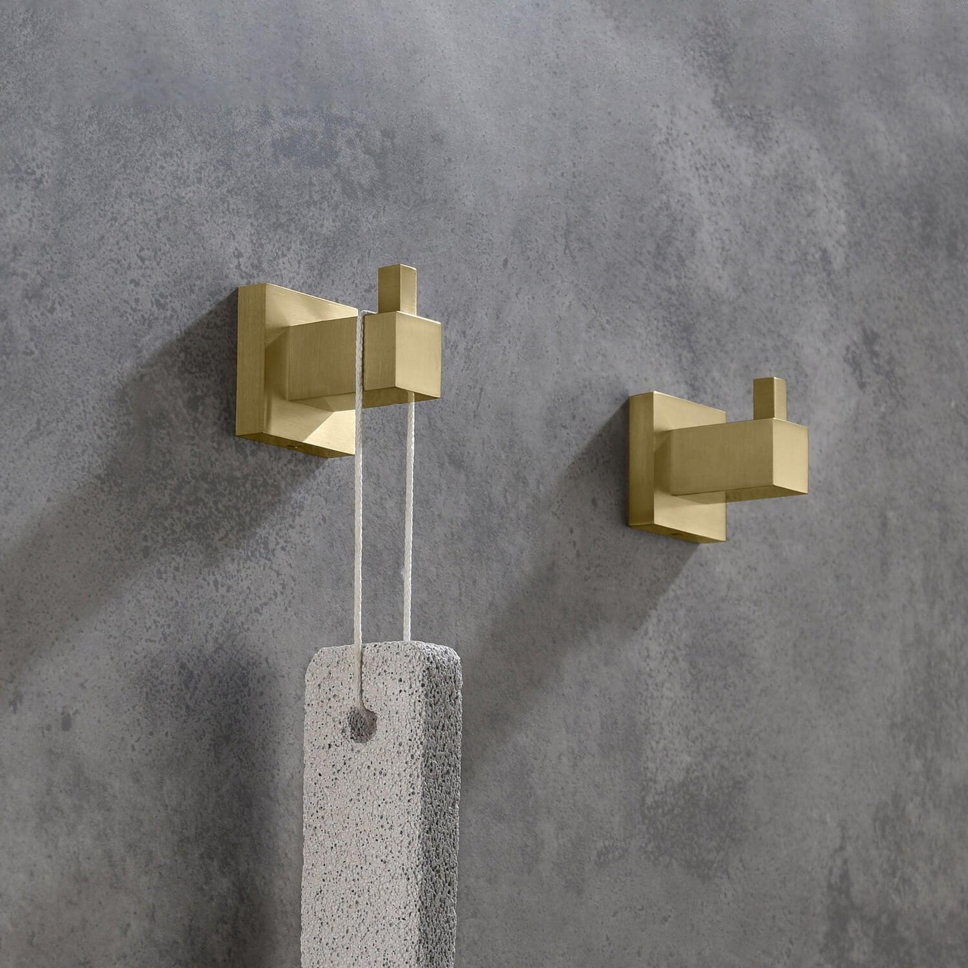 KIBI Cube Brass Bathroom Robe Hook in Brushed Gold Finish