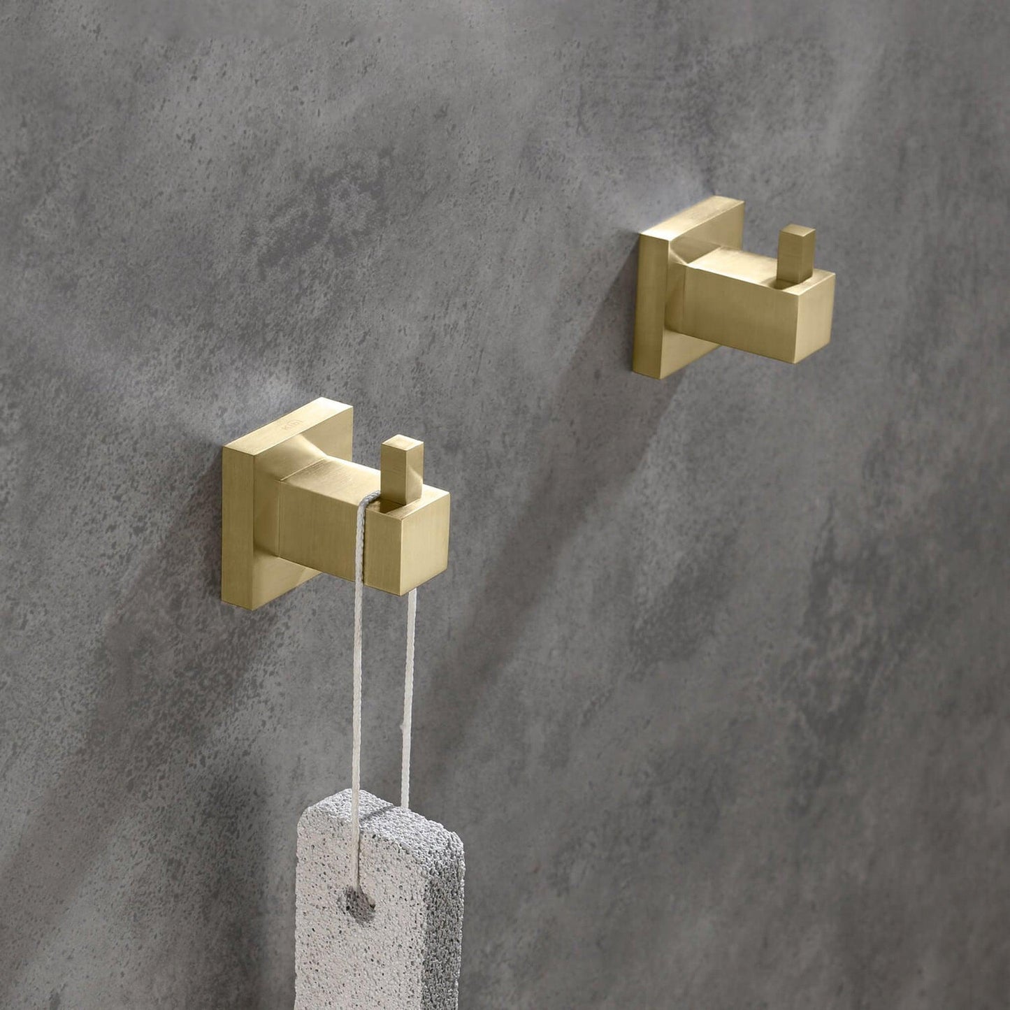 KIBI Cube Brass Bathroom Robe Hook in Brushed Gold Finish
