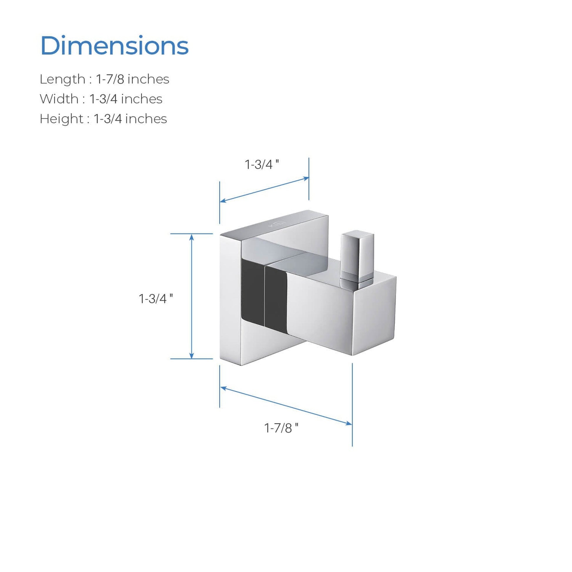 KIBI Cube Brass Bathroom Robe Hook in Chrome Finish