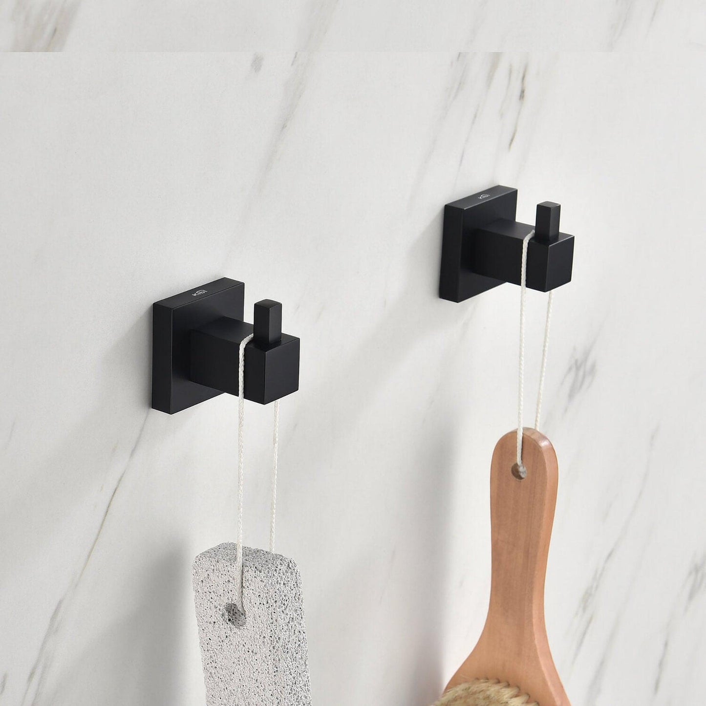 KIBI Cube Brass Bathroom Robe Hook in Matte Black Finish