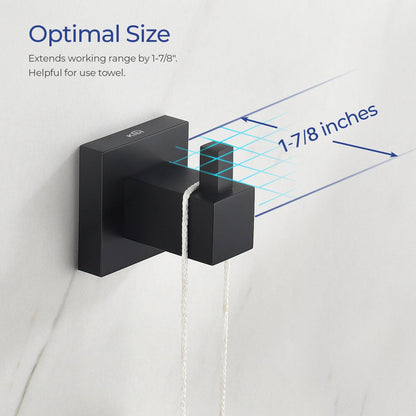 KIBI Cube Brass Bathroom Robe Hook in Matte Black Finish