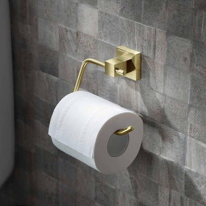 KIBI Cube Brass Bathroom Toilet Paper Holder in Brushed Gold Finish