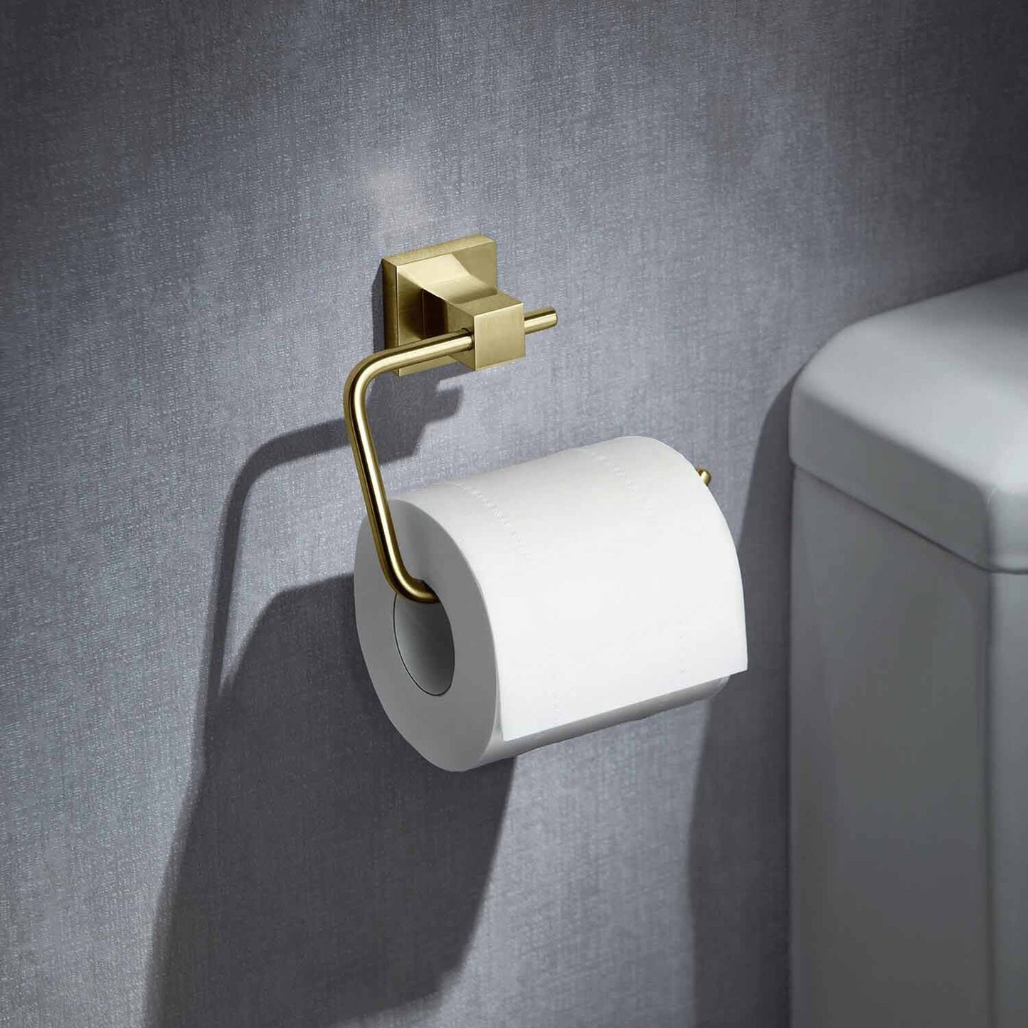 KIBI Cube Brass Bathroom Toilet Paper Holder in Brushed Gold Finish