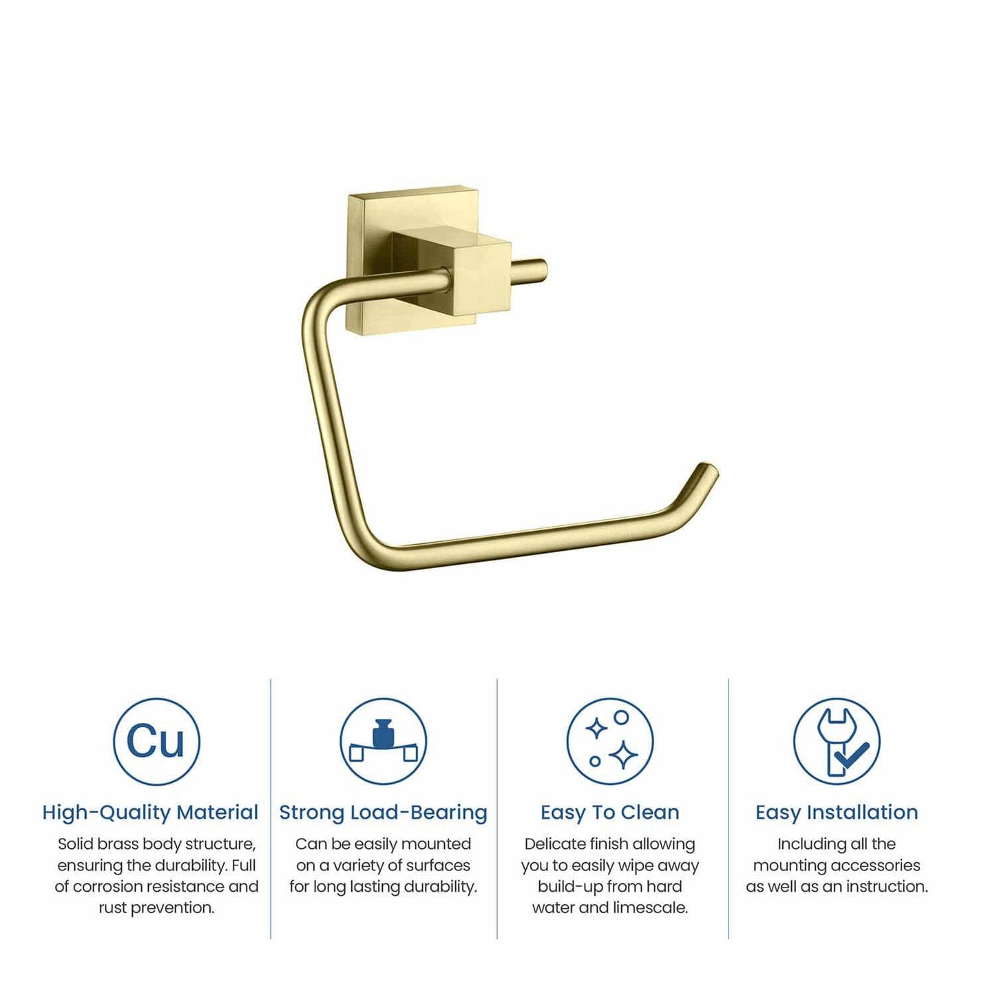 KIBI Cube Brass Bathroom Toilet Paper Holder in Brushed Gold Finish