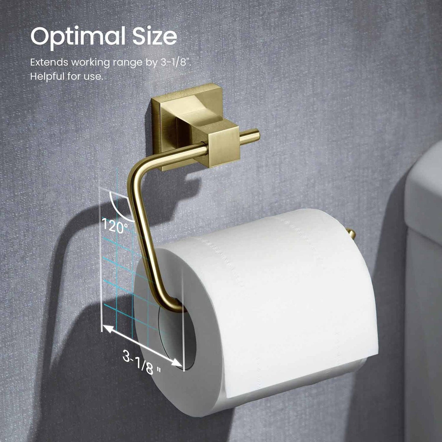 KIBI Cube Brass Bathroom Toilet Paper Holder in Brushed Gold Finish