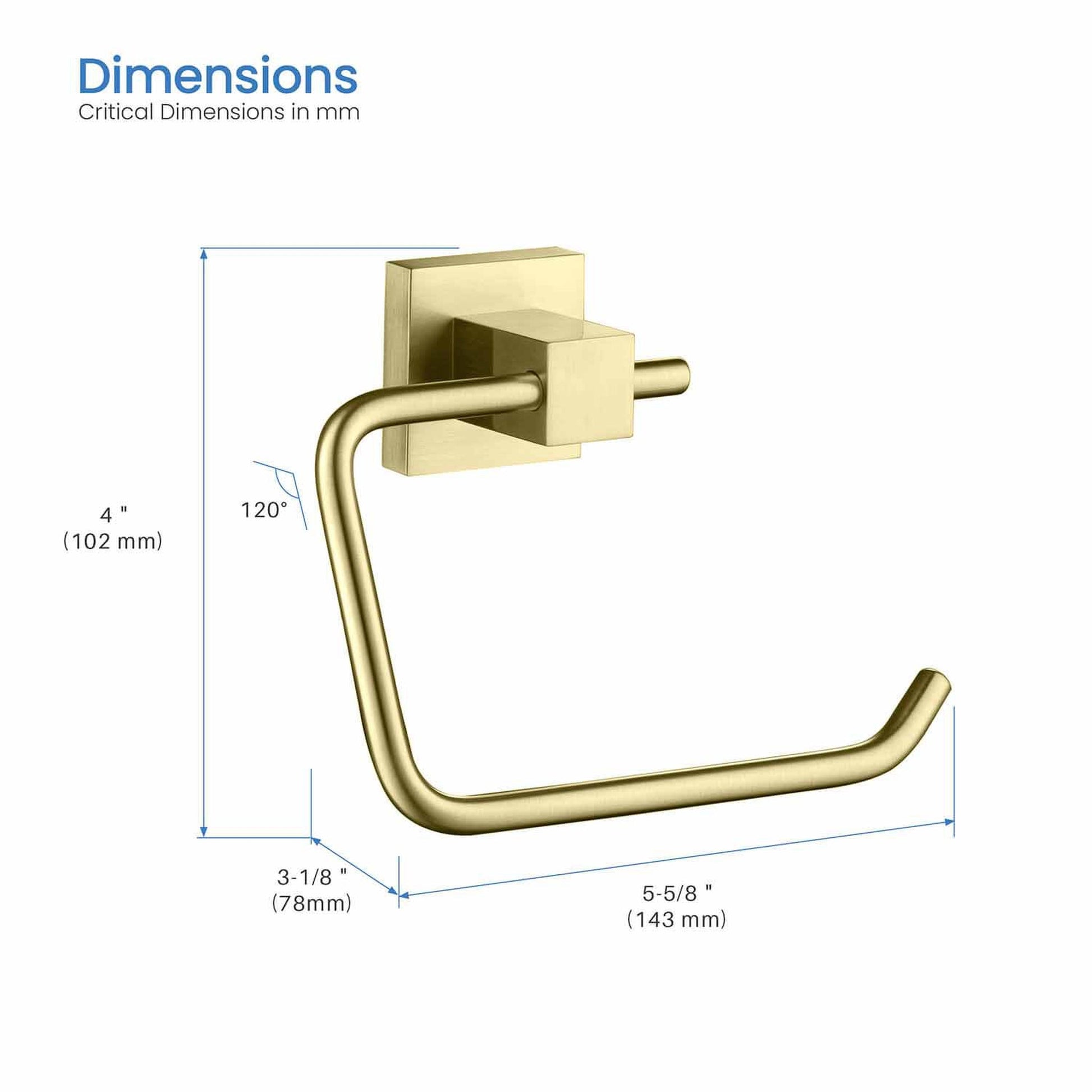 KIBI Cube Brass Bathroom Toilet Paper Holder in Brushed Gold Finish