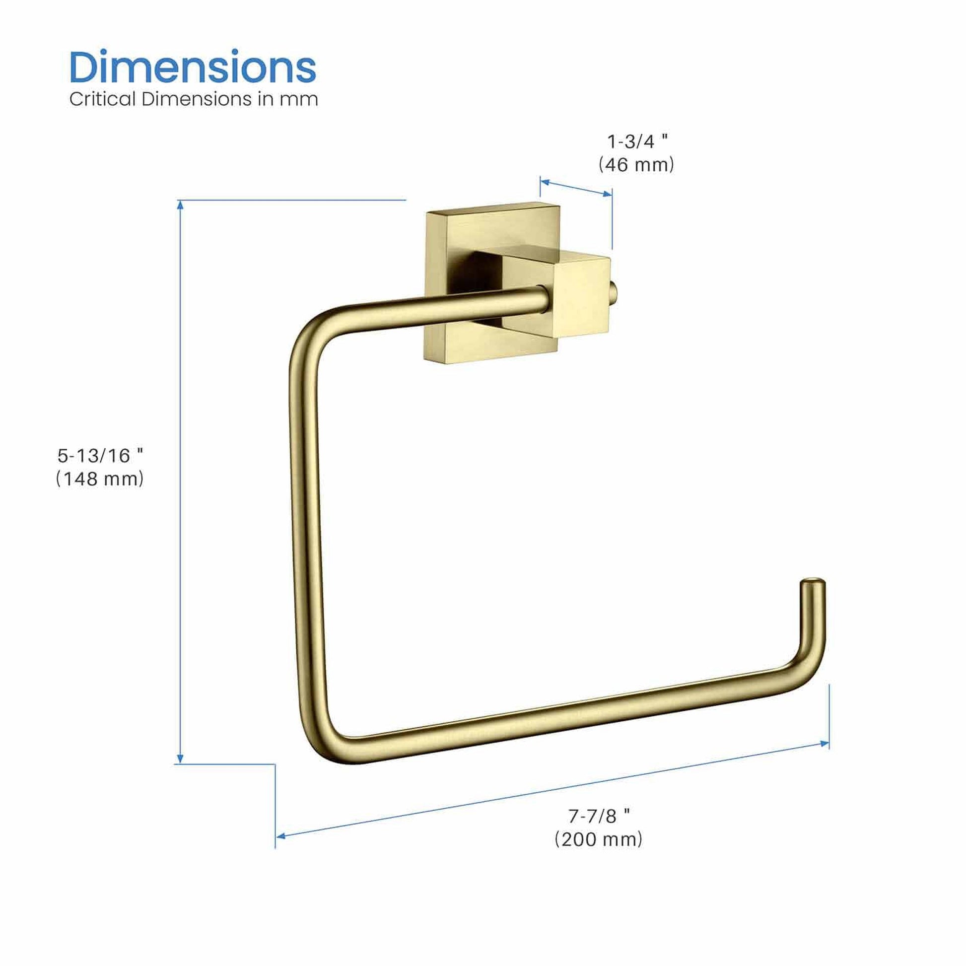 KIBI Cube Brass Bathroom Towel Ring in Brushed Gold Finish