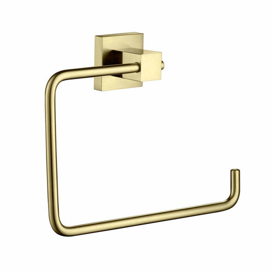 KIBI Cube Brass Bathroom Towel Ring in Brushed Gold Finish