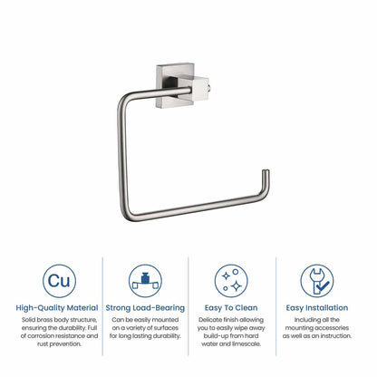 KIBI Cube Brass Bathroom Towel Ring in Brushed Nickel Finish