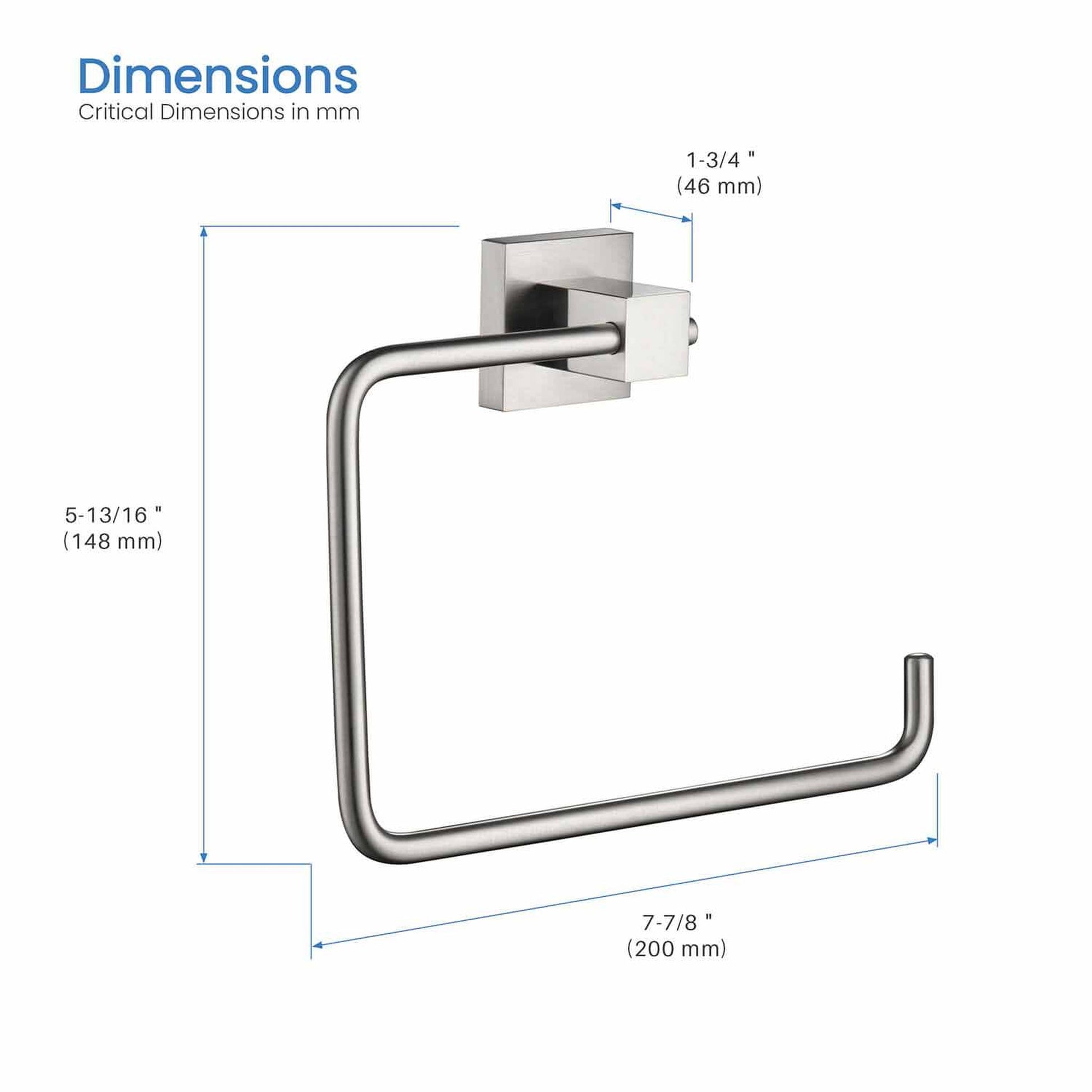 KIBI Cube Brass Bathroom Towel Ring in Brushed Nickel Finish