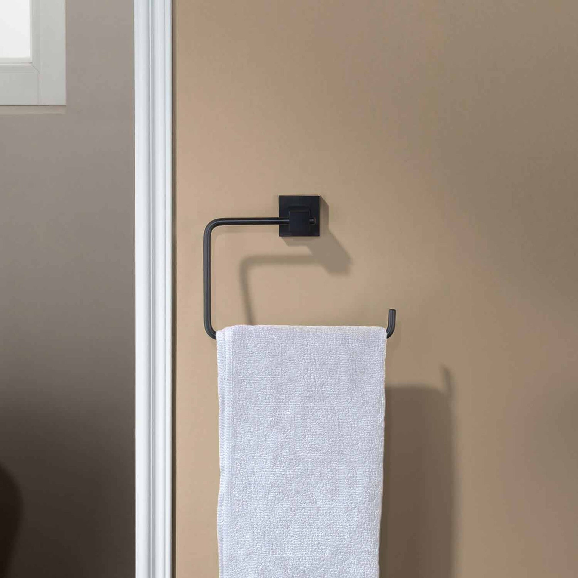 KIBI Cube Brass Bathroom Towel Ring in Matte Black Finish