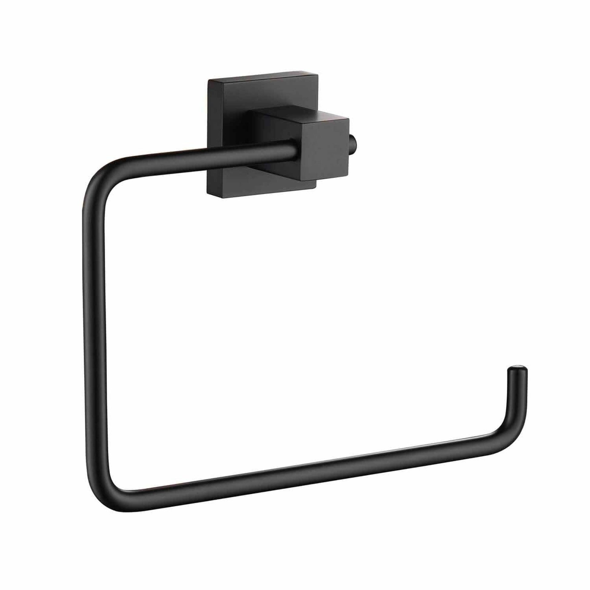 KIBI Cube Brass Bathroom Towel Ring in Matte Black Finish