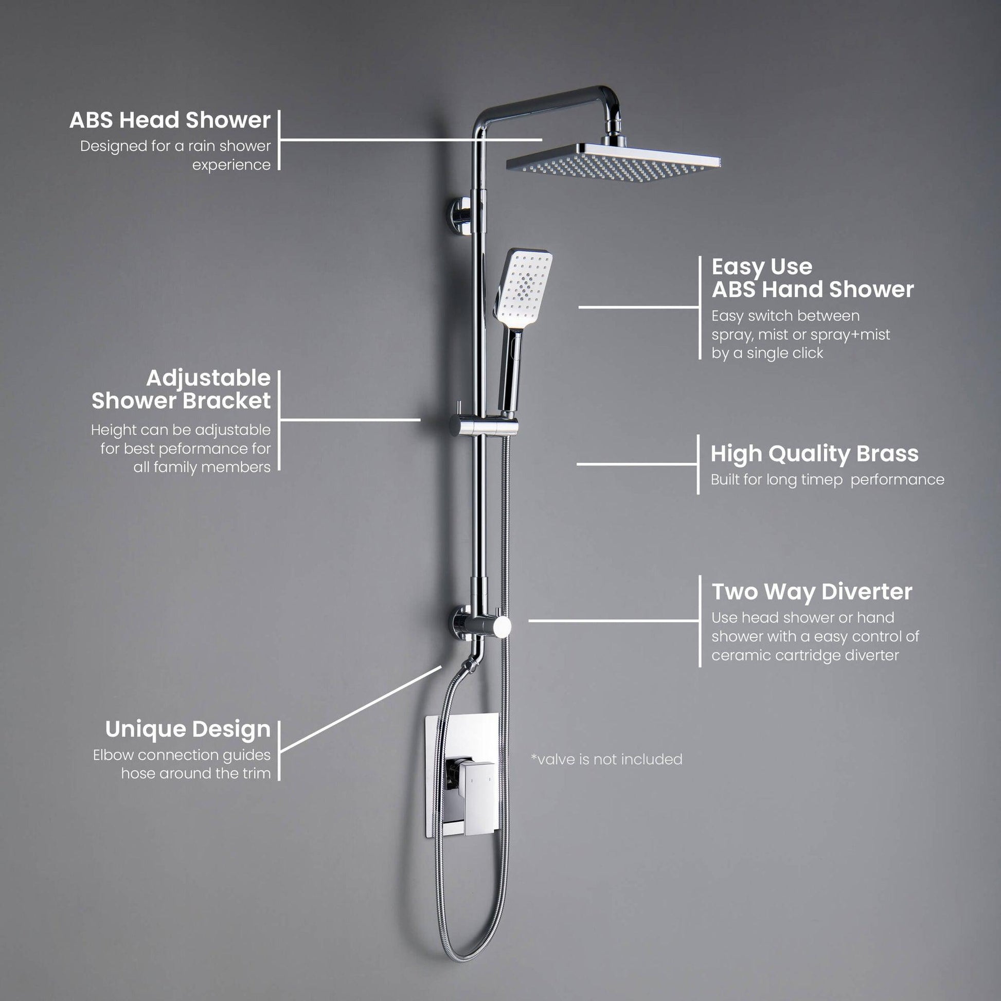 KIBI Cube Shower Column With Dual Function Shower Head in Chrome Finish