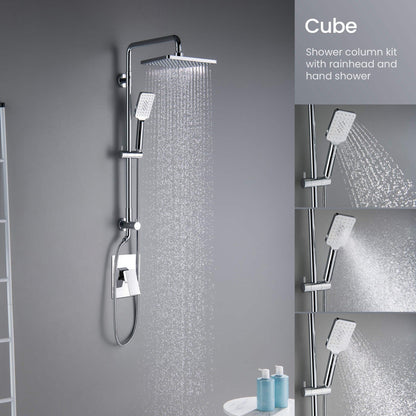 KIBI Cube Shower Column With Dual Function Shower Head in Chrome Finish