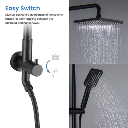 KIBI Cube Shower Column With Dual Function Shower Head in Matte Black Finish