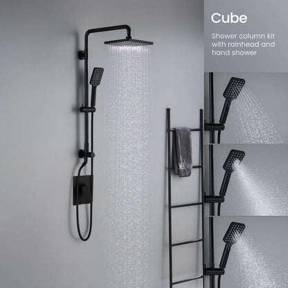 KIBI Cube Shower Column With Dual Function Shower Head in Matte Black Finish