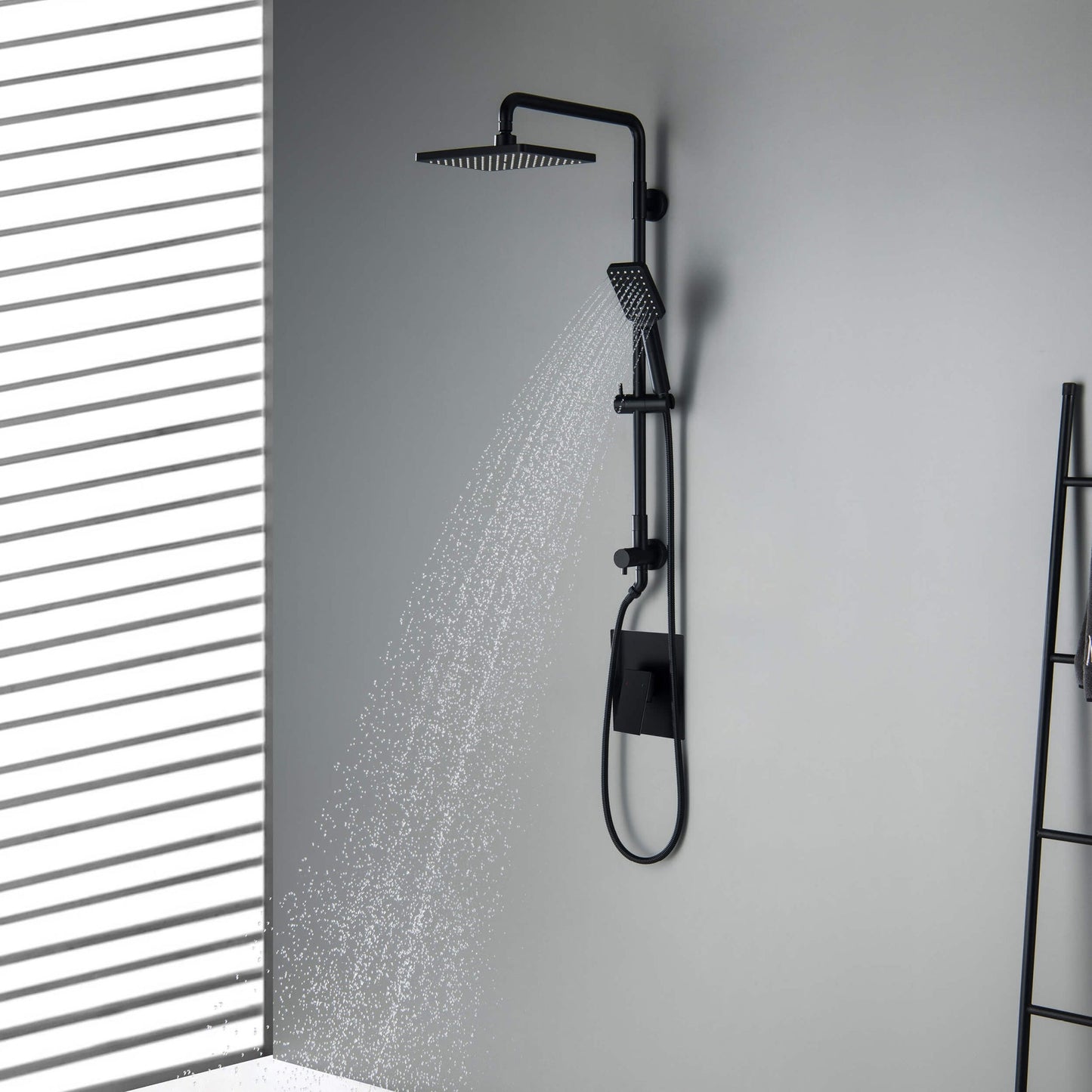 KIBI Cube Shower Column With Dual Function Shower Head in Matte Black Finish