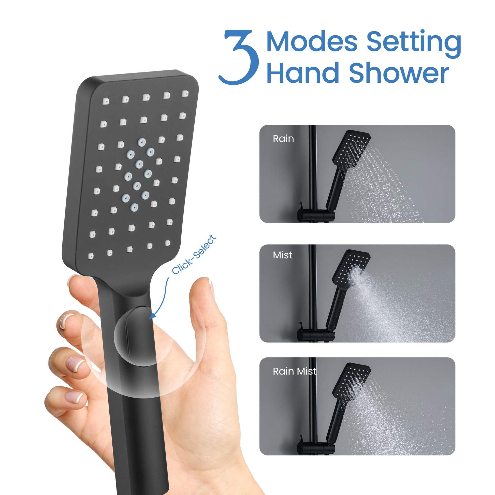 KIBI USA Cube Shower Column with Dual Function Shower Head Black Matte