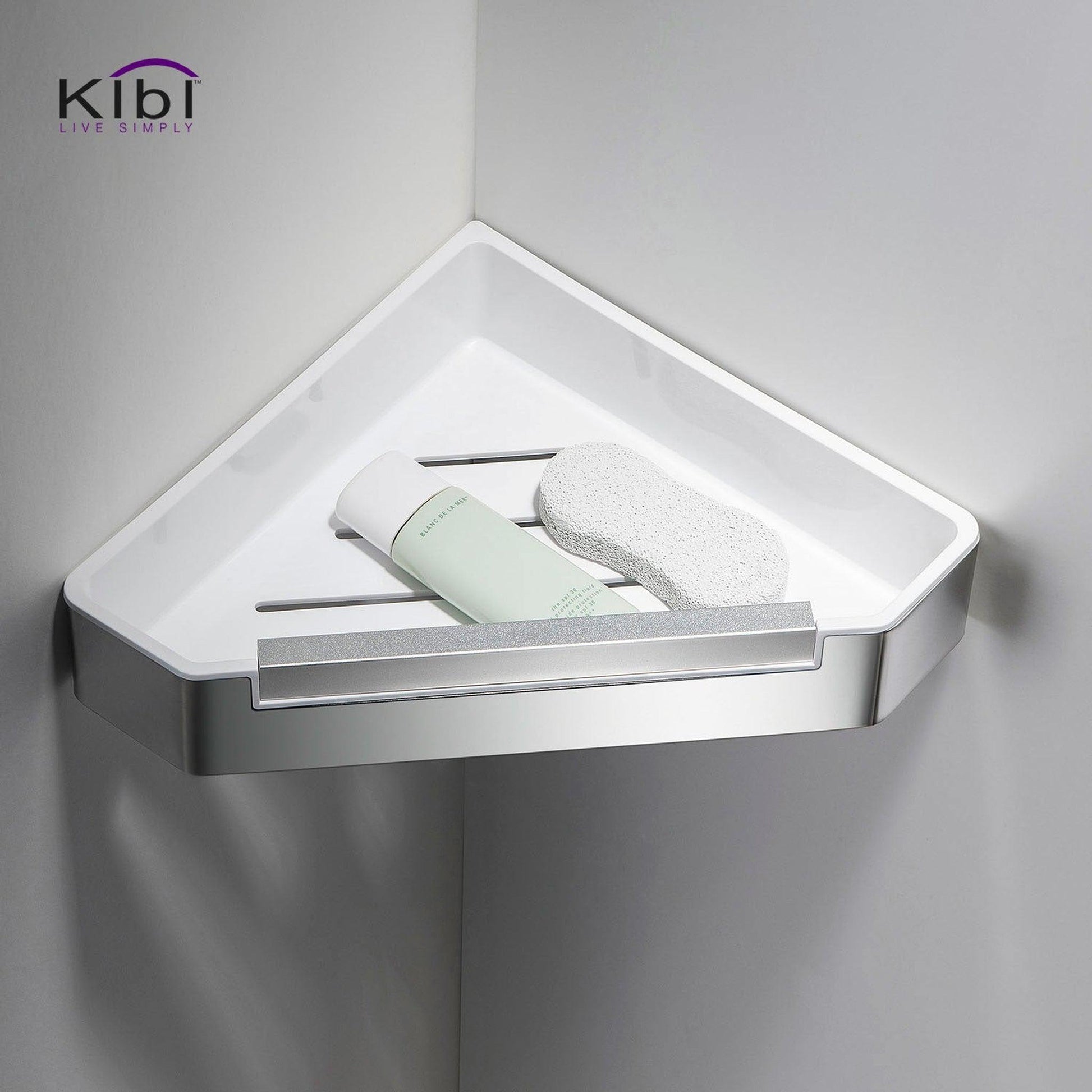 KIBI Deco 9" x 2" Bathroom Corner Basket in Chrome Finish