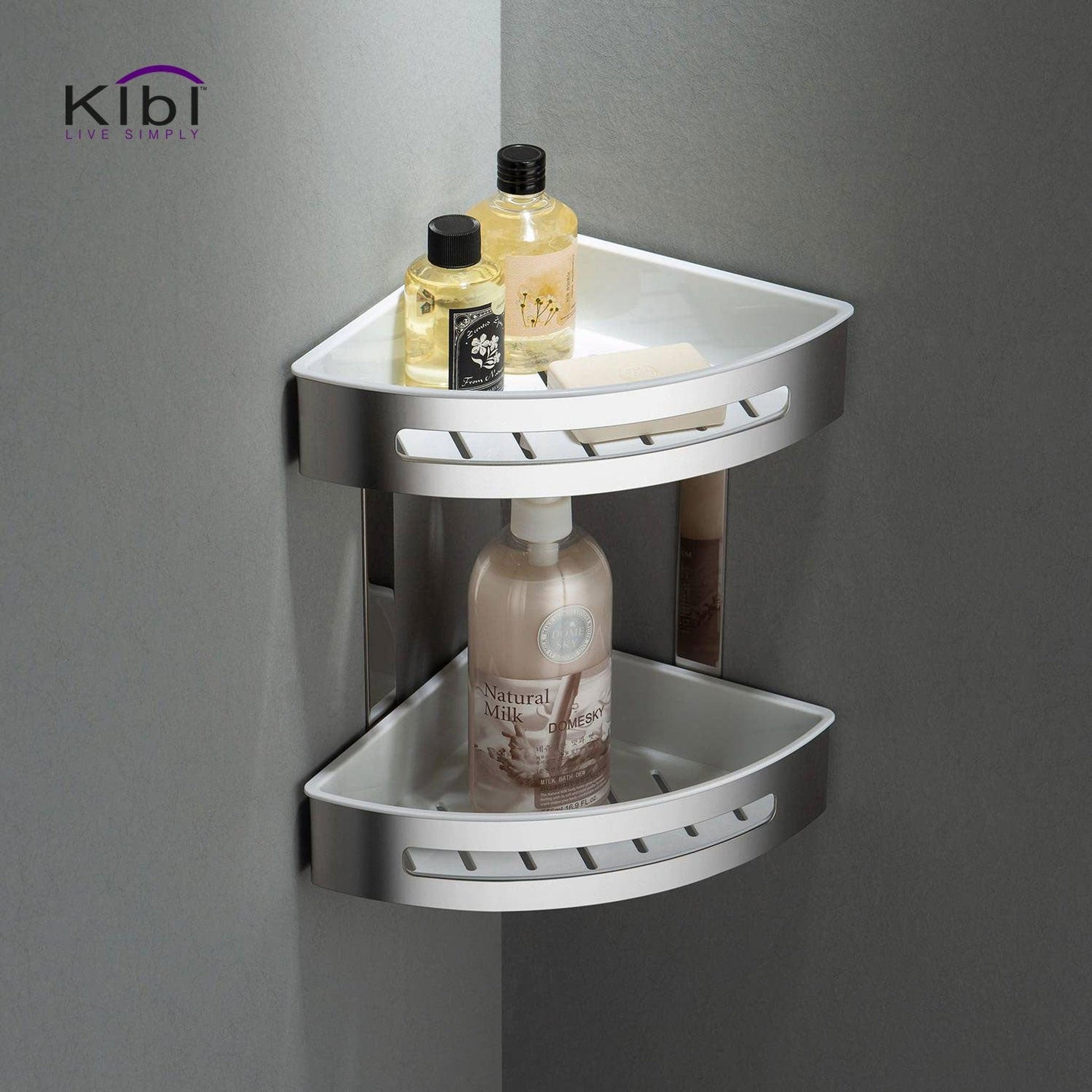 KIBI Deco Bathroom 8" x 11" Double Corner Basket in Chrome Finish