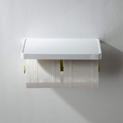 KIBI Deco Bathroom Double Tissue Holder With Shelf in Brushed Gold Finish